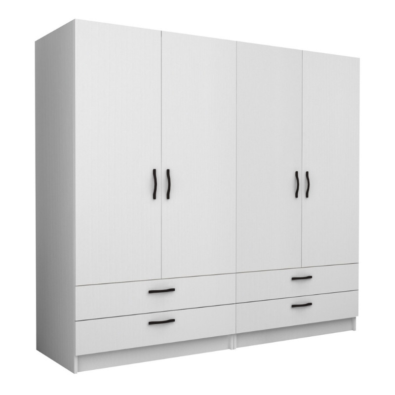 Ντουλάπα Ρούχων Victoria Megapap Τετράφυλλη Με Συρτάρια Χρώμα Λευκό 200X60X181Εκ.