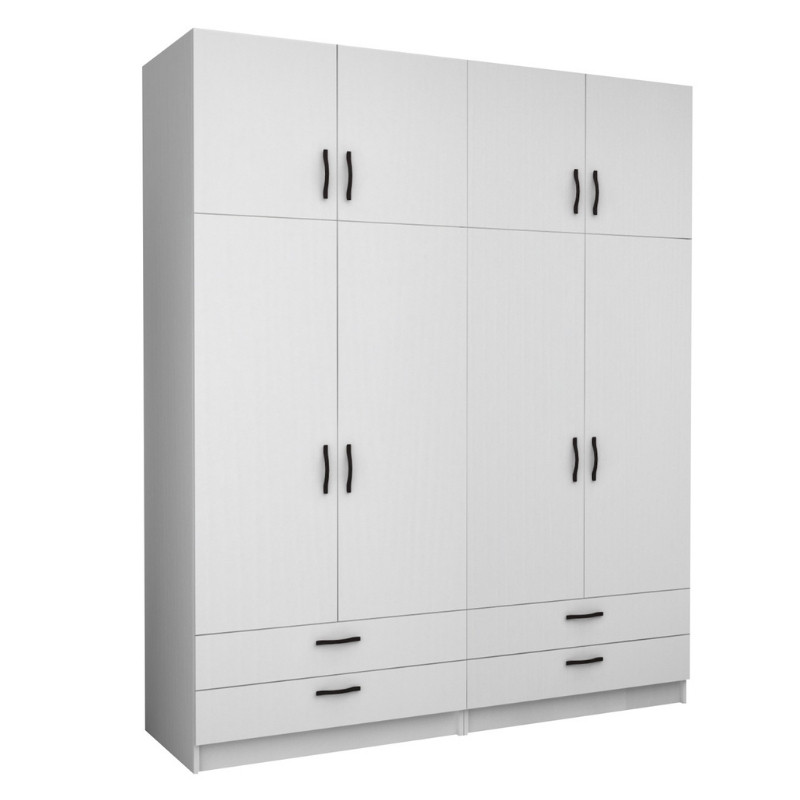 Ντουλάπα Ρούχων Victoria Megapap Τετράφυλλη Με Πατάρι Και Συρτάρια Χρώμα Λευκό 200X60X240Εκ.