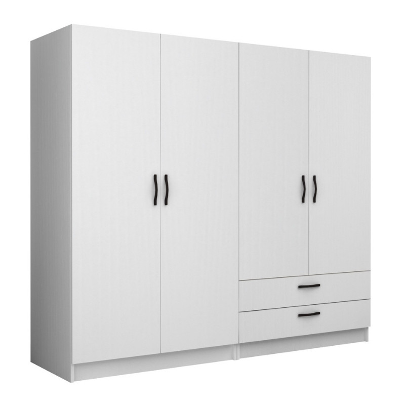 Ντουλάπα Ρούχων Victoria Megapap Τετράφυλλη Με Συρτάρια Χρώμα Λευκό 200X60X181Εκ.