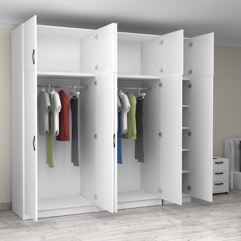 Ντουλάπα Ρούχων Victoria Megapap Πεντάφυλλη Με Πατάρι Χρώμα Λευκό 250X60X240Εκ.