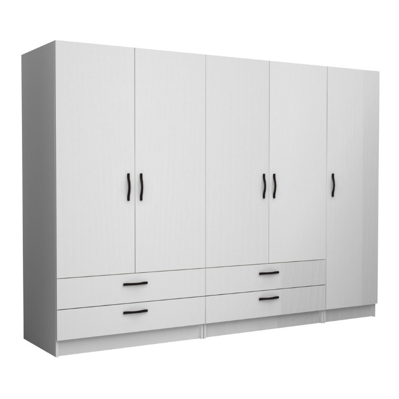 Ντουλάπα Ρούχων Victoria Megapap Πεντάφυλλη Με Συρτάρια Χρώμα Λευκό 250X60X181Εκ.