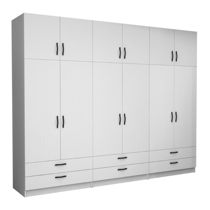 Ντουλάπα Ρούχων Victoria Megapap Εξάφυλλη Με Πατάρι Και Συρτάρια Χρώμα Λευκό 300X60X240Εκ.