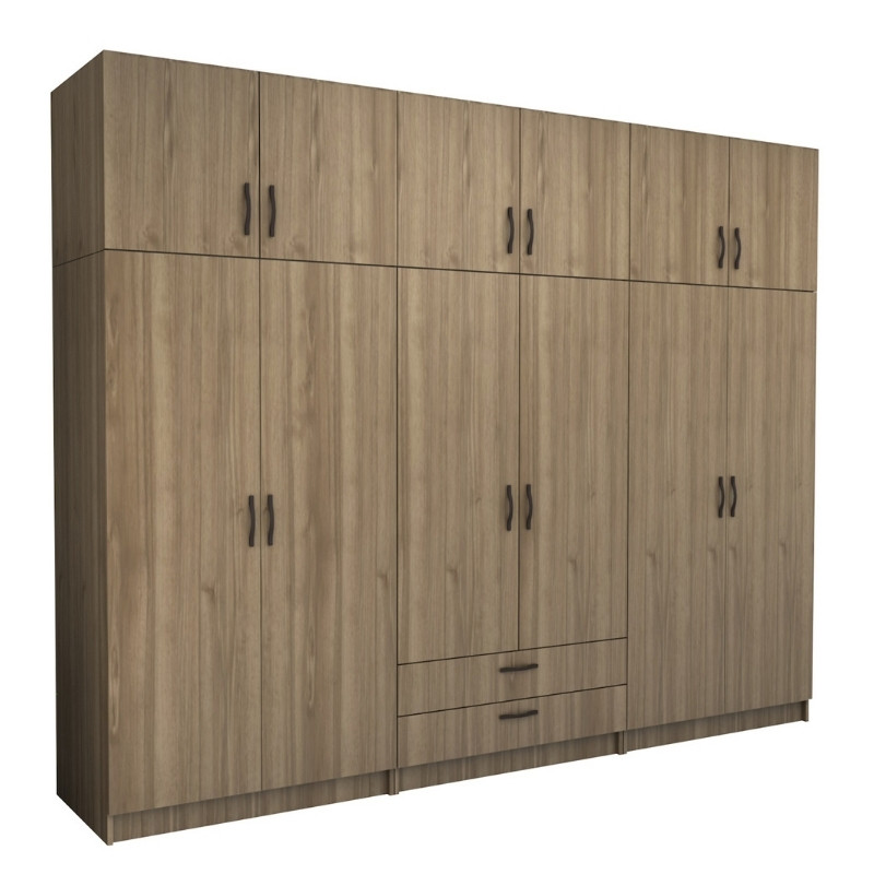 Ντουλάπα Ρούχων Victoria Megapap Εξάφυλλη Με Πατάρι Και Συρτάρια Χρώμα Καρυδί 300X60X240Εκ.