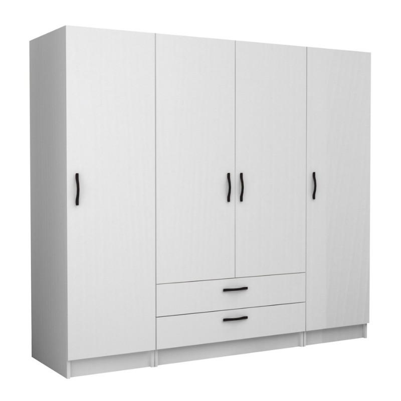 Ντουλάπα Ρούχων Victoria Megapap Τετράφυλλη Με Συρτάρια Χρώμα Λευκό 200X60X181Εκ.