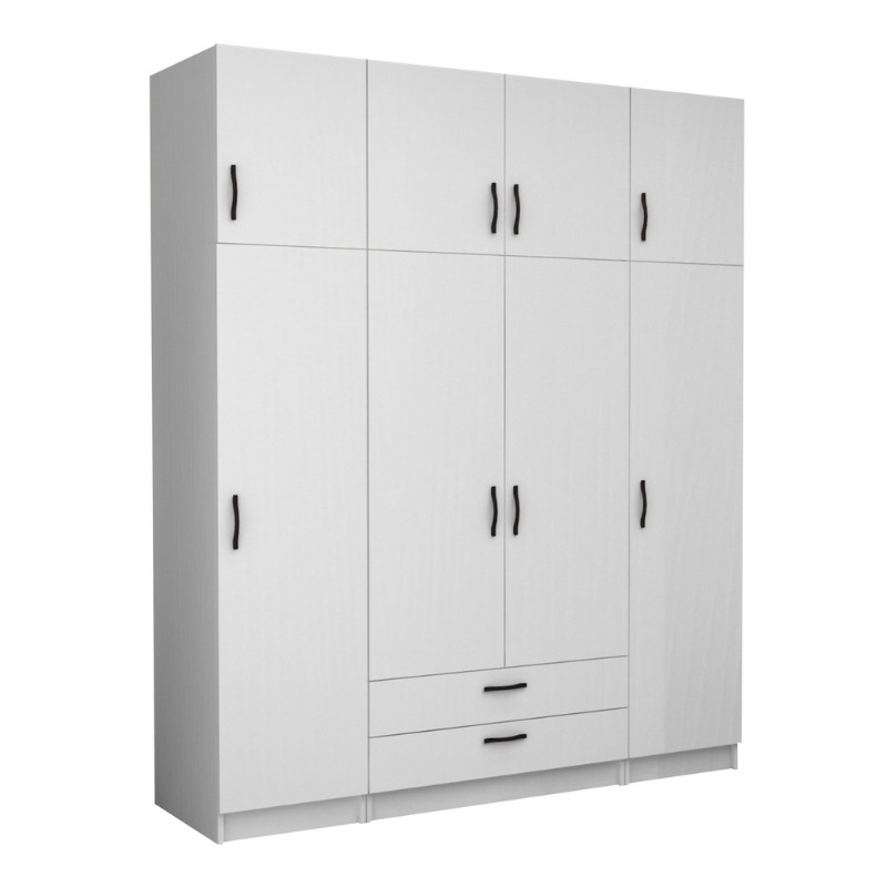 Ντουλάπα Ρούχων Victoria Megapap Τετράφυλλη Με Πατάρι Και Συρτάρια Χρώμα Λευκό 200X60X240Εκ.