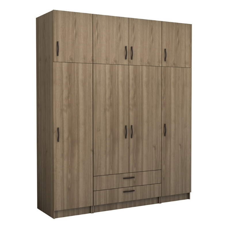 Ντουλάπα Ρούχων Victoria Megapap Τετράφυλλη Με Πατάρι Και Συρτάρια Χρώμα Καρυδί 200X60X240Εκ.