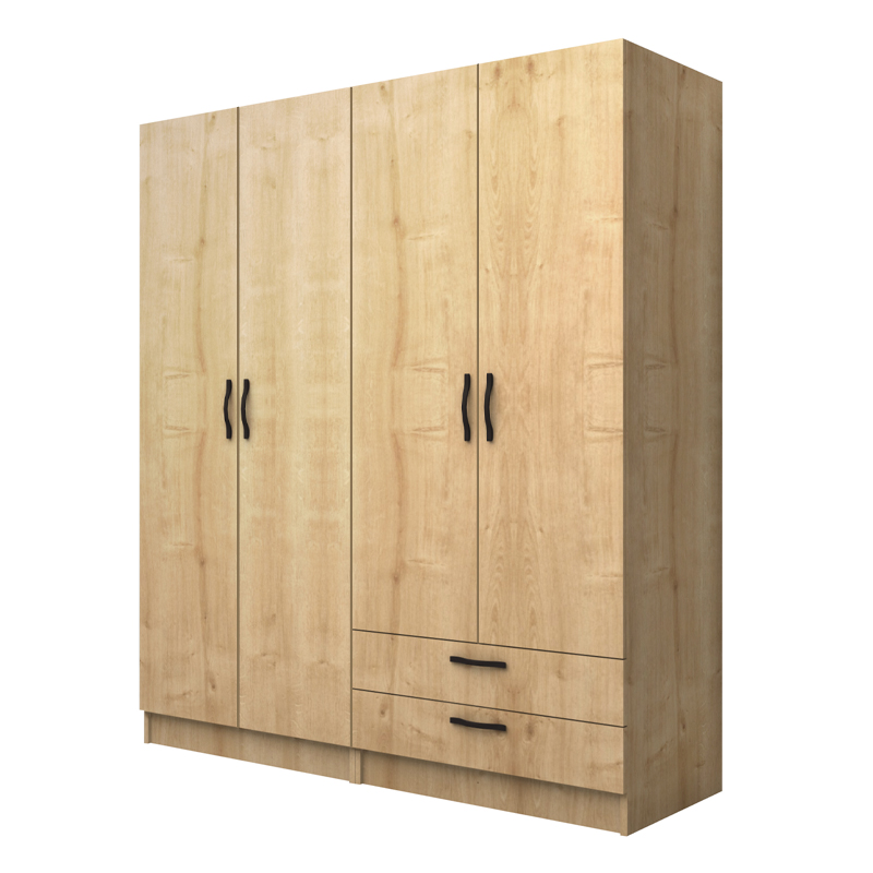 Ντουλάπα Ρούχων Vivian Megapap Τετράφυλλη Με Συρτάρια Χρώμα Φυσικό Οξιάς 160X51,8X181Εκ.