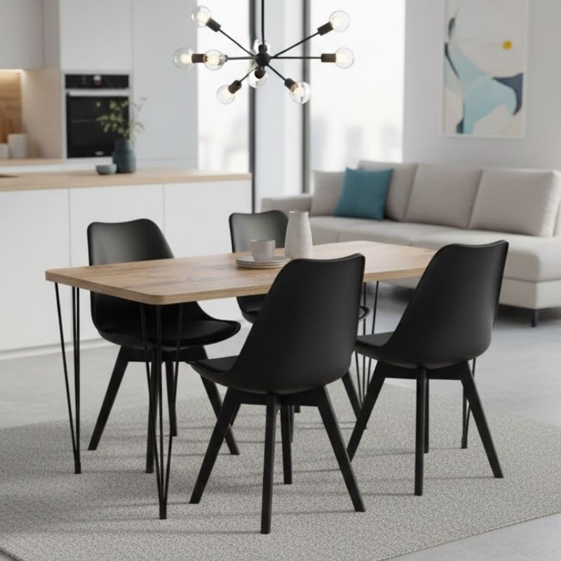 Σετ Τραπεζαρία 5Τμχ Roger - Viva Megapap Mdf - Pp Χρώμα Ακακίας - Μαύρο 120X70X75Εκ.