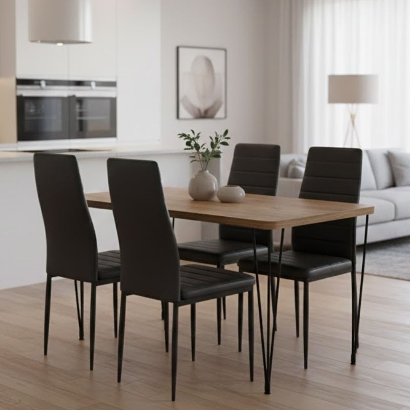 Σετ Τραπεζαρία 5Τμχ Roger - Rosa Megapap Mdf - Pu Χρώμα Ακακίας - Μαύρο 120X70X75Εκ.