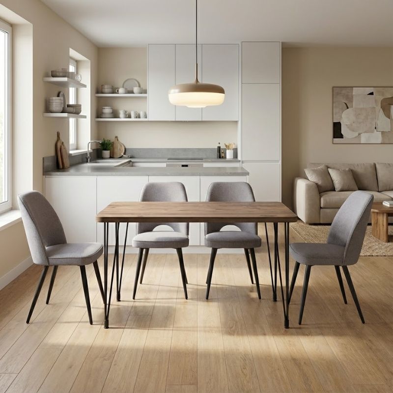 Σετ Τραπεζαρία 5Τμχ Roger - Christy Megapap Mdf - Ύφασμα Χρώμα Ακακίας - Ανοιχτό Μπεζ 120X70X75Εκ.