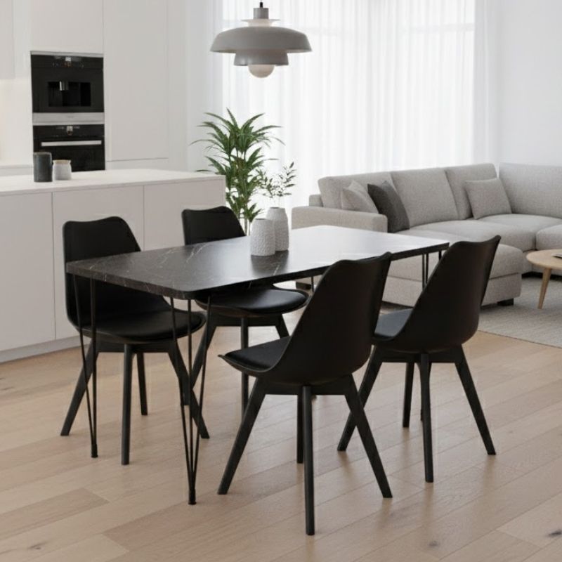 Σετ Τραπεζαρία 5Τμχ Roger - Viva Megapap Mdf - Pp Χρώμα Μαύρο Εφέ Μαρμάρου - Μαύρο 120X70X75Εκ.