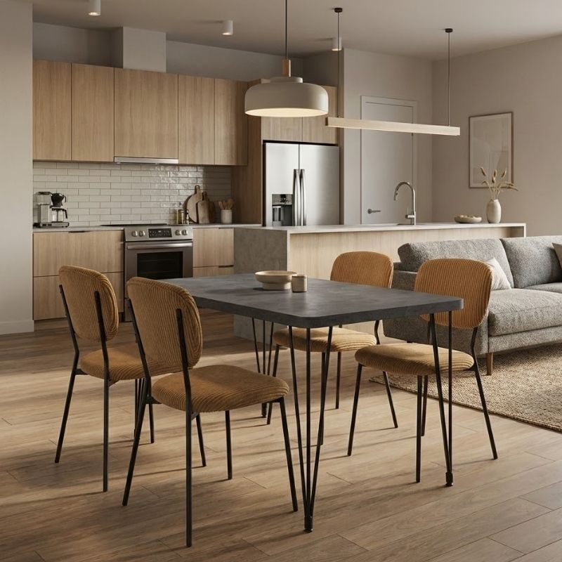 Σετ Τραπεζαρία 5Τμχ Roger - Kevin Megapap Mdf - Ύφασμα Χρώμα Σκούρο Γκρι Σκυροδέματος - Μουσταρδί 120X70X75Εκ.