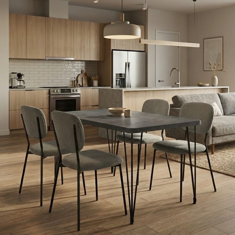 Σετ Τραπεζαρία 5Τμχ Roger - Kevin Megapap Mdf - Ύφασμα Χρώμα Σκούρο Γκρι Σκυροδέματος - Λαδί 120X70X75Εκ.