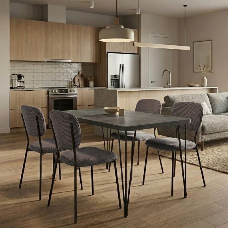 Σετ Τραπεζαρία 5Τμχ Roger - Kevin Megapap Mdf - Ύφασμα Χρώμα Σκούρο Γκρι Σκυροδέματος - Γκρι 120X70X75Εκ.