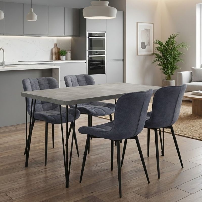 Σετ Τραπεζαρία 5Τμχ Roger - Chiara Megapap Mdf - Ύφασμα Χρώμα Σκούρο Γκρι Σκυροδέματος - Ανθρακί 120X70X75Εκ.