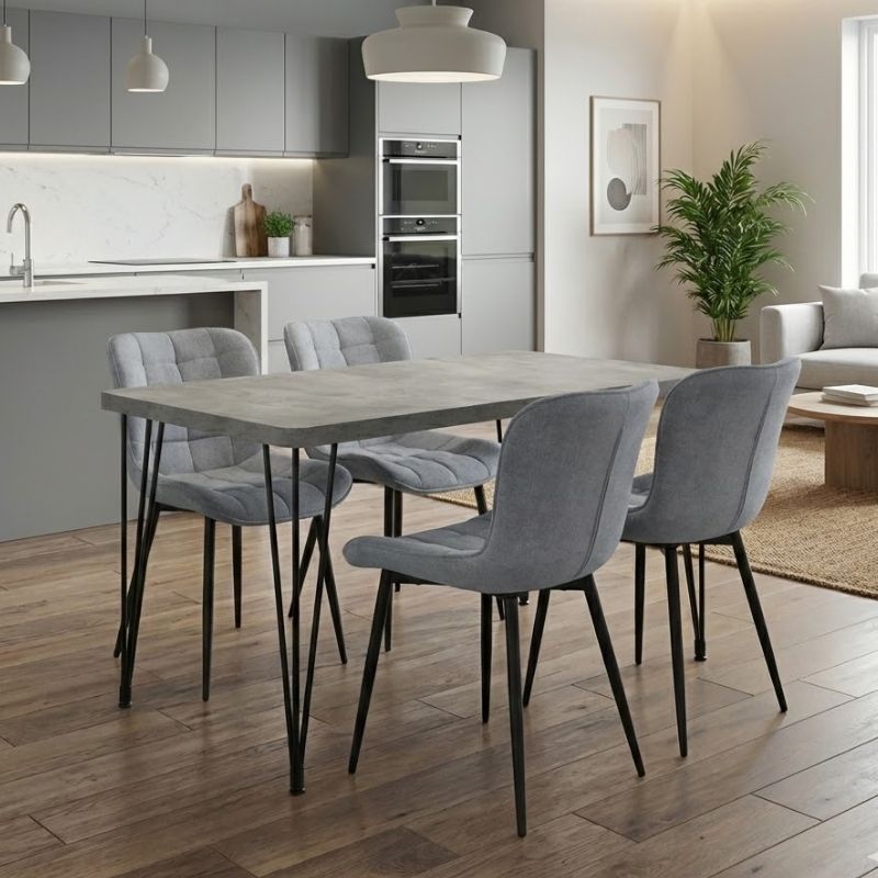 Σετ Τραπεζαρία 5Τμχ Roger - Chiara Megapap Mdf - Ύφασμα Χρώμα Σκούρο Γκρι Σκυροδέματος - Γκρι 120X70X75Εκ.