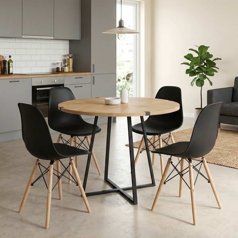 Σετ Τραπεζαρία 5Τμχ Rubes - Nova Megapap Χρώμα Φυσικό Οξιάς - Μαύρο Ø100X78Εκ.