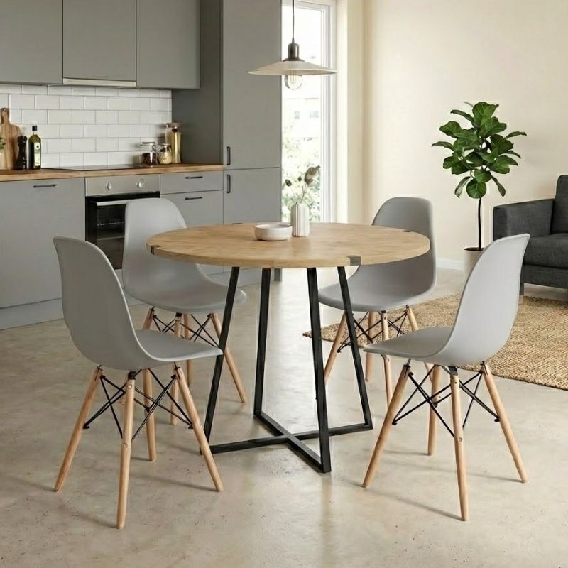 Σετ Τραπεζαρία 5Τμχ Rubes - Nova Megapap Χρώμα Φυσικό Οξιάς - Γκρι Ø100X78Εκ.