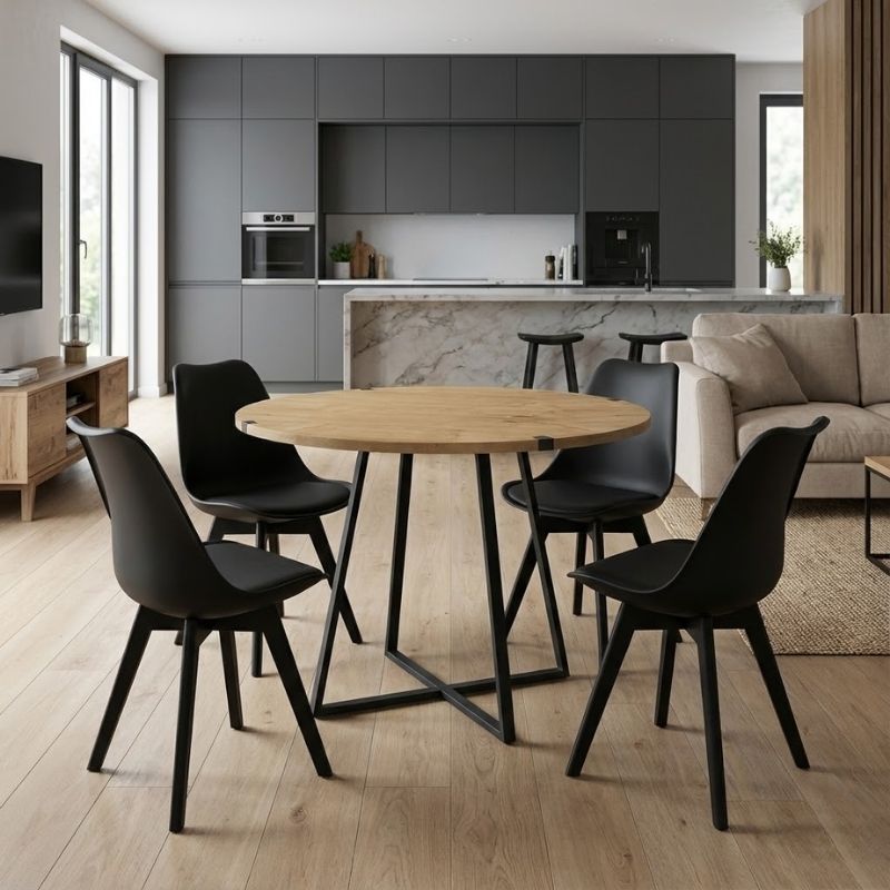 Σετ Τραπεζαρία 5Τμχ Rubes - Viva Megapap Χρώμα Φυσικό Οξιάς - Μαύρο Ø100X78Εκ.