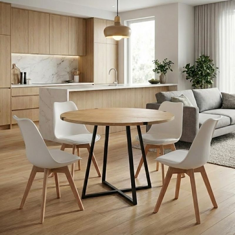 Σετ Τραπεζαρία 5Τμχ Rubes - Viva Megapap Χρώμα Φυσικό Οξιάς - Λευκό Ø100X78Εκ.