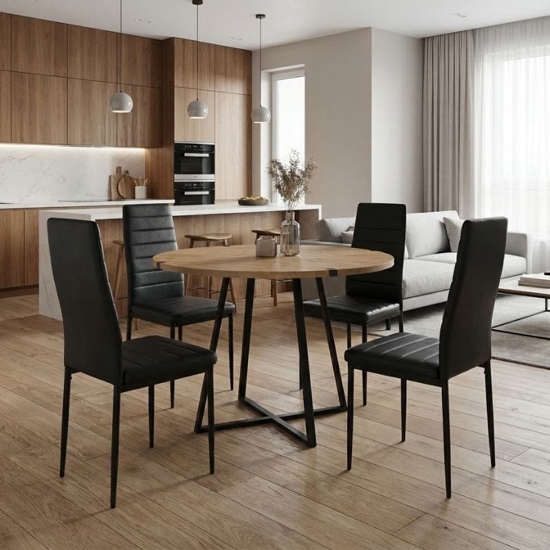 Σετ Τραπεζαρία 5Τμχ Rubes - Rosa Megapap Χρώμα Φυσικό Οξιάς - Μαύρο Ø100X78Εκ.