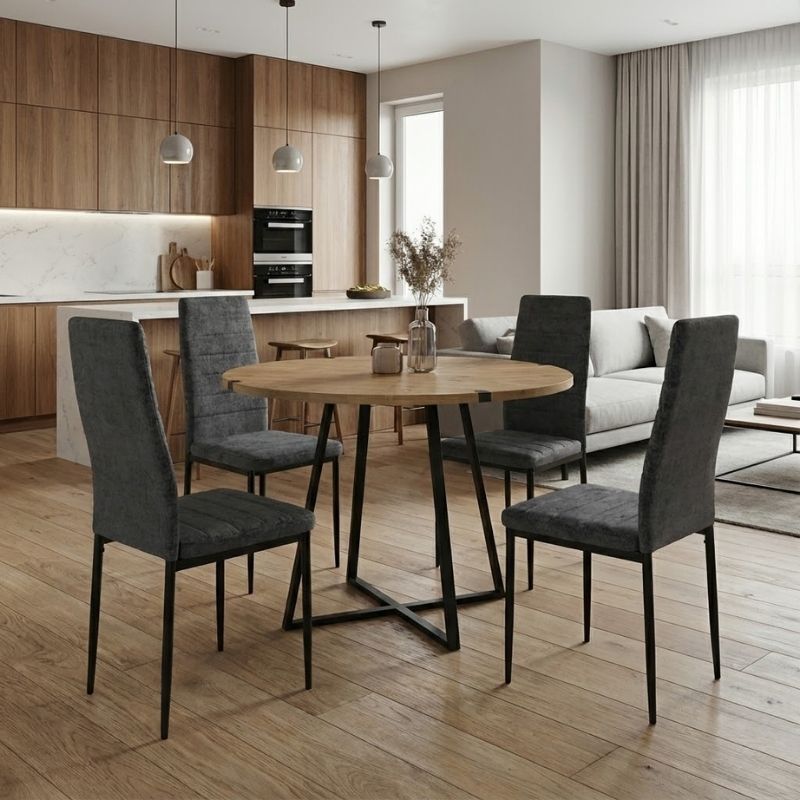 Σετ Τραπεζαρία 5Τμχ Rubes - Rosa Megapap Χρώμα Φυσικό Οξιάς - Γκρι Ø100X78Εκ.