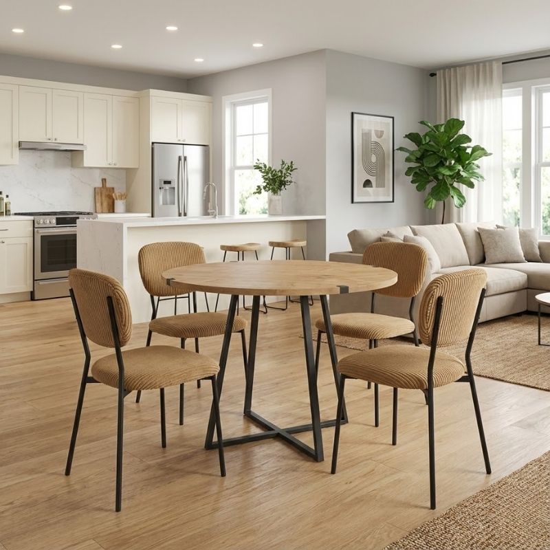 Σετ Τραπεζαρία 5Τμχ Rubes - Kevin Megapap Χρώμα Φυσικό Οξιάς - Μουσταρδί Ø100X78Εκ.