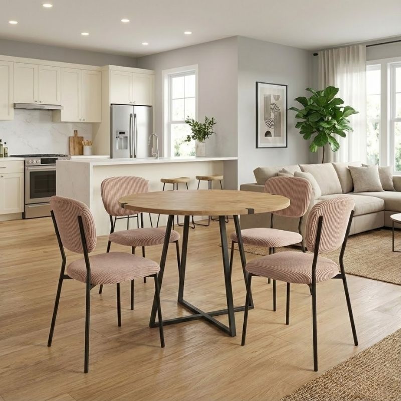 Σετ Τραπεζαρία 5Τμχ Rubes - Kevin Megapap Χρώμα Φυσικό Οξιάς - Μόκα Ø100X78Εκ.