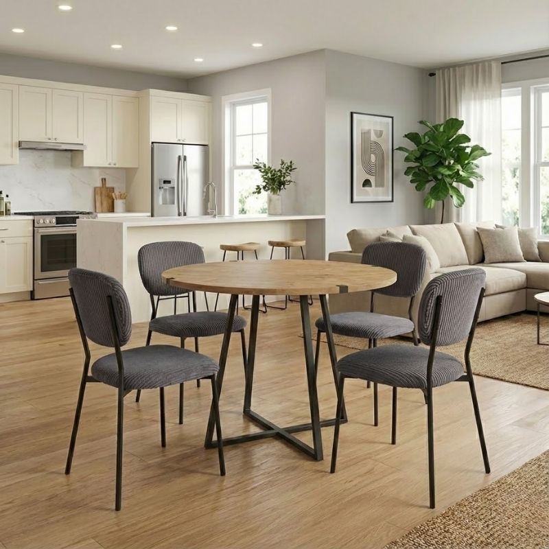 Σετ Τραπεζαρία 5Τμχ Rubes - Kevin Megapap Χρώμα Φυσικό Οξιάς - Γκρι Ø100X78Εκ.