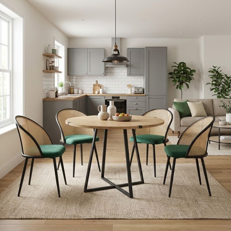 Σετ Τραπεζαρία 5Τμχ Rubes - Jacob Megapap Χρώμα Φυσικό Οξιάς - Κυπαρισσί Ø100X78Εκ.