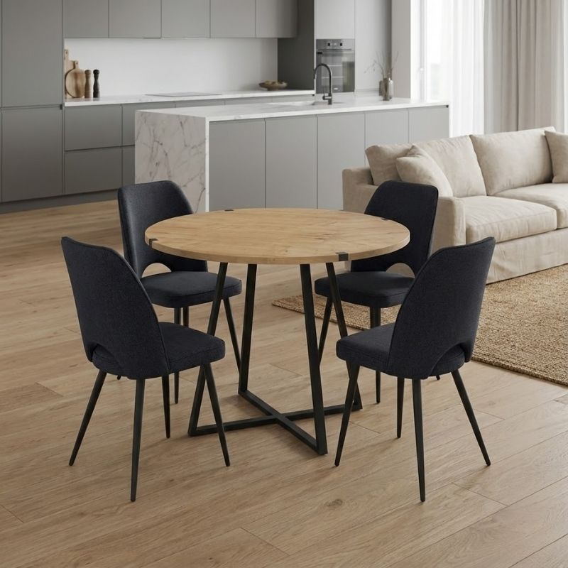 Σετ Τραπεζαρία 5Τμχ Rubes - Christy Megapap Χρώμα Φυσικό Οξιάς - Ανθρακί Ø100X78Εκ.