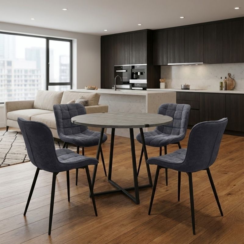 Σετ Τραπεζαρία 5Τμχ Rubes - Chiara Megapap Χρώμα Γκρι Σκυροδέματος - Ανθρακί Ø100X78Εκ.