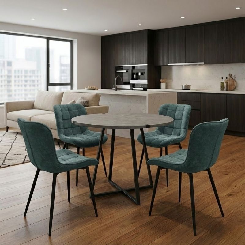 Σετ Τραπεζαρία 5Τμχ Rubes - Chiara Megapap Χρώμα Γκρι Σκυροδέματος - Πράσινο Ø100X78Εκ.