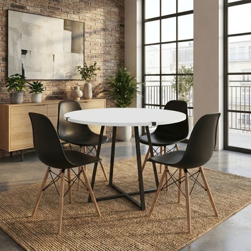 Σετ Τραπεζαρία 5Τμχ Rubes - Nova Megapap Χρώμα Λευκό - Μαύρο Ø100X78Εκ.