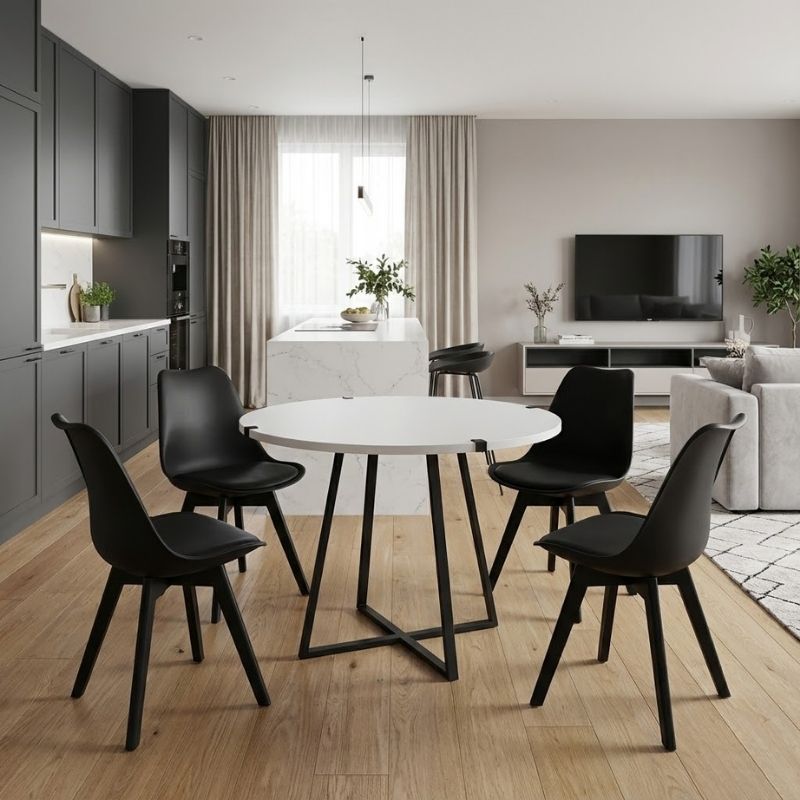 Σετ Τραπεζαρία 5Τμχ Rubes - Viva Megapap Χρώμα Λευκό - Μαύρο Ø100X78Εκ.