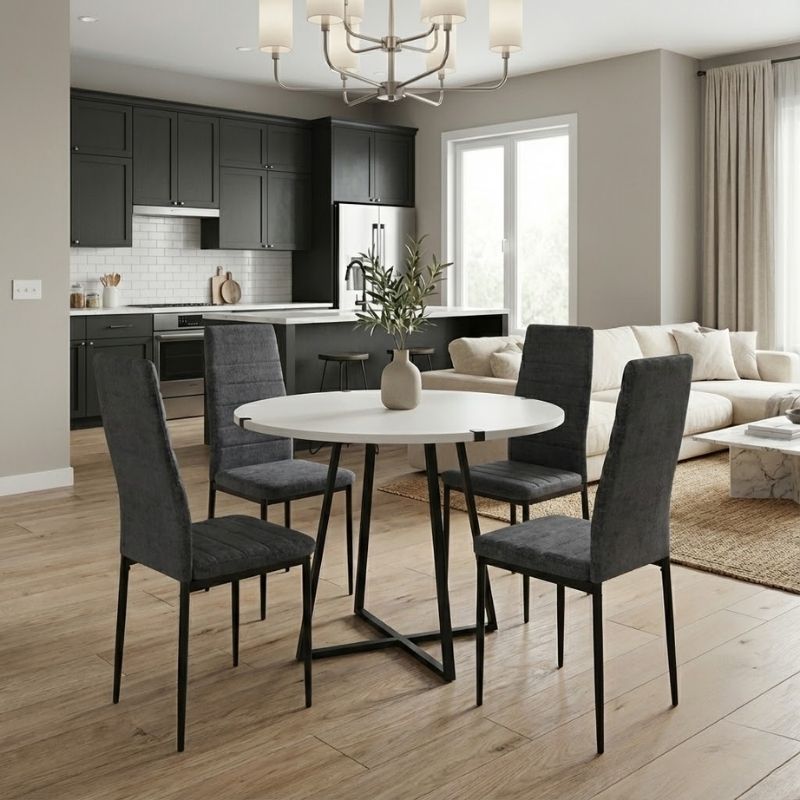 Σετ Τραπεζαρία 5Τμχ Rubes - Rosa Megapap Χρώμα Λευκό - Γκρι Ø100X78Εκ.