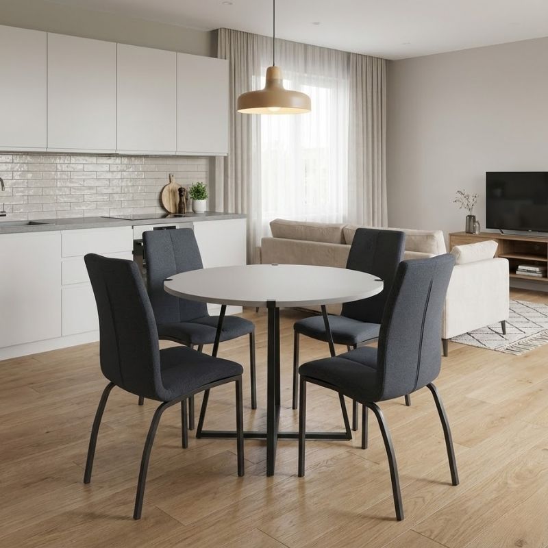 Σετ Τραπεζαρία 5Τμχ Rubes - Fina Megapap Χρώμα Λευκό - Ανθρακί Ø100X78Εκ.