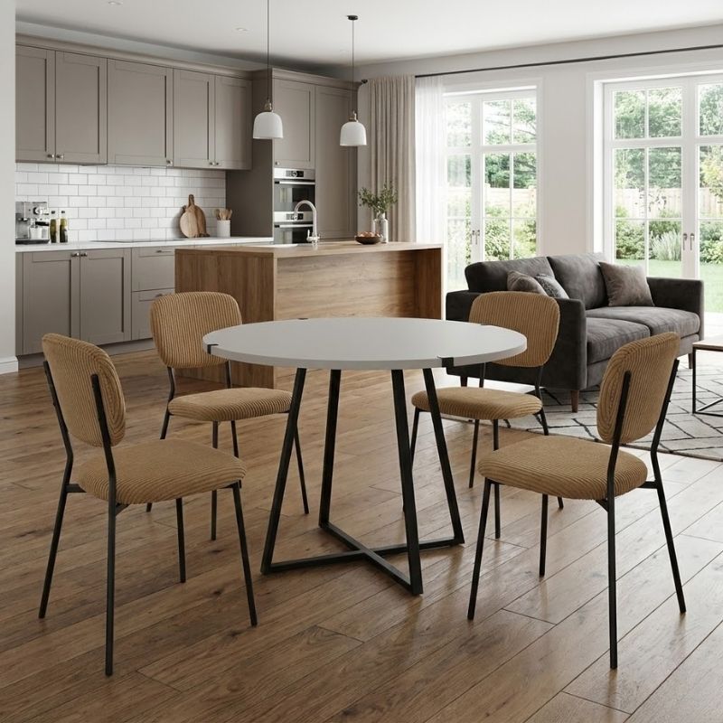 Σετ Τραπεζαρία 5Τμχ Rubes - Kevin Megapap Χρώμα Λευκό - Μουσταρδί Ø100X78Εκ.