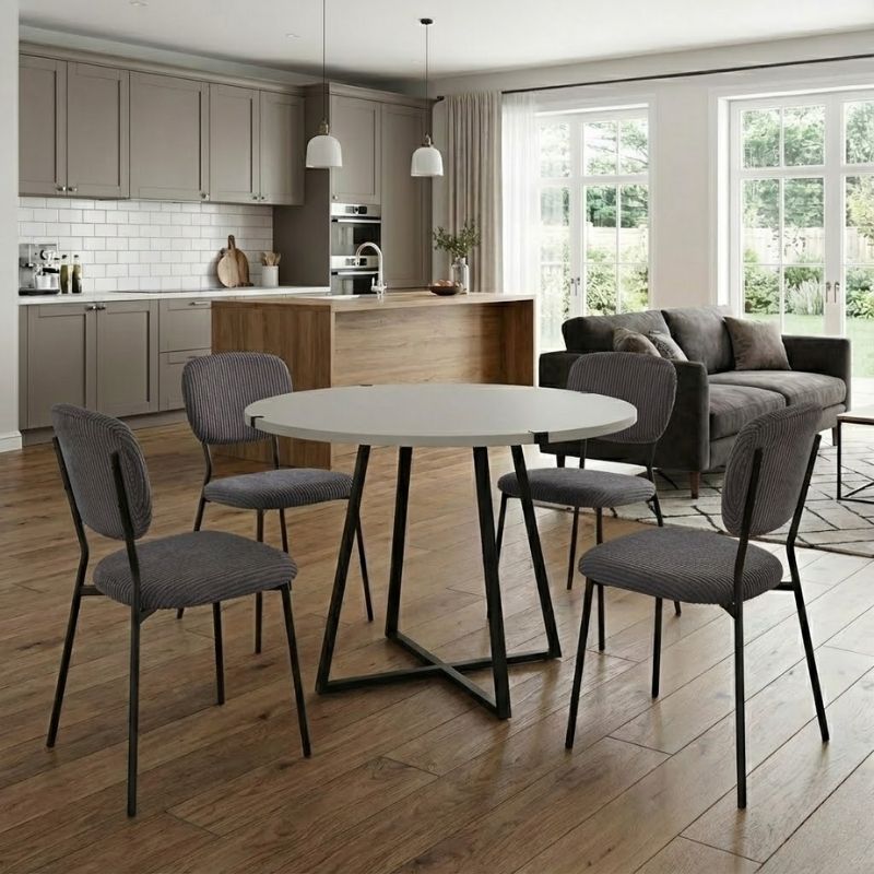 Σετ Τραπεζαρία 5Τμχ Rubes - Kevin Megapap Χρώμα Λευκό - Γκρι Ø100X78Εκ.