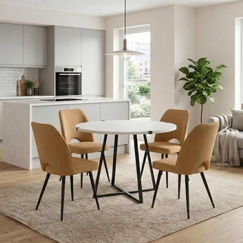 Σετ Τραπεζαρία 5Τμχ Rubes - Christy Megapap Χρώμα Λευκό - Μουσταρδί Ø100X78Εκ.