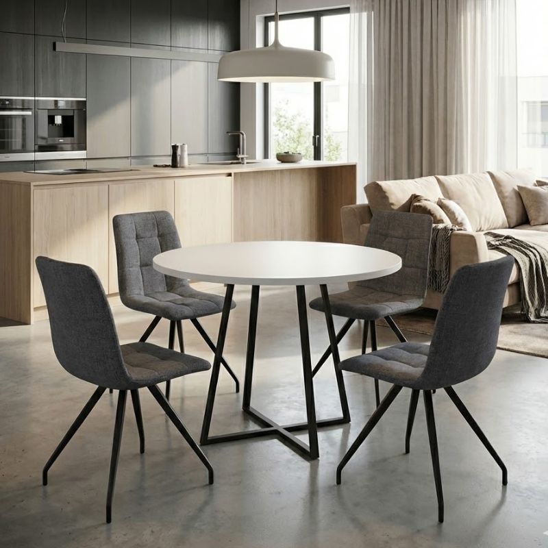 Σετ Τραπεζαρία 5Τμχ Rubes - Bianca Megapap Χρώμα Λευκό - Γκρι Ø100X78Εκ.