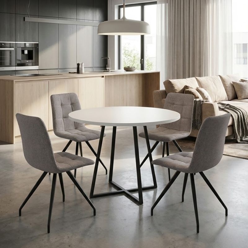 Σετ Τραπεζαρία 5Τμχ Rubes - Bianca Megapap Χρώμα Λευκό - Ανοιχτό Μπεζ Ø100X78Εκ.