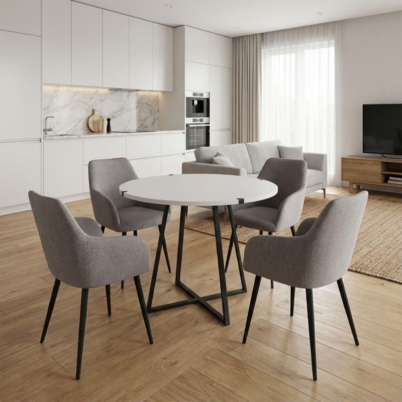 Σετ Τραπεζαρία 5Τμχ Rubes - Monica Megapap Χρώμα Λευκό - Ανοιχτό Μπεζ Ø100X78Εκ.