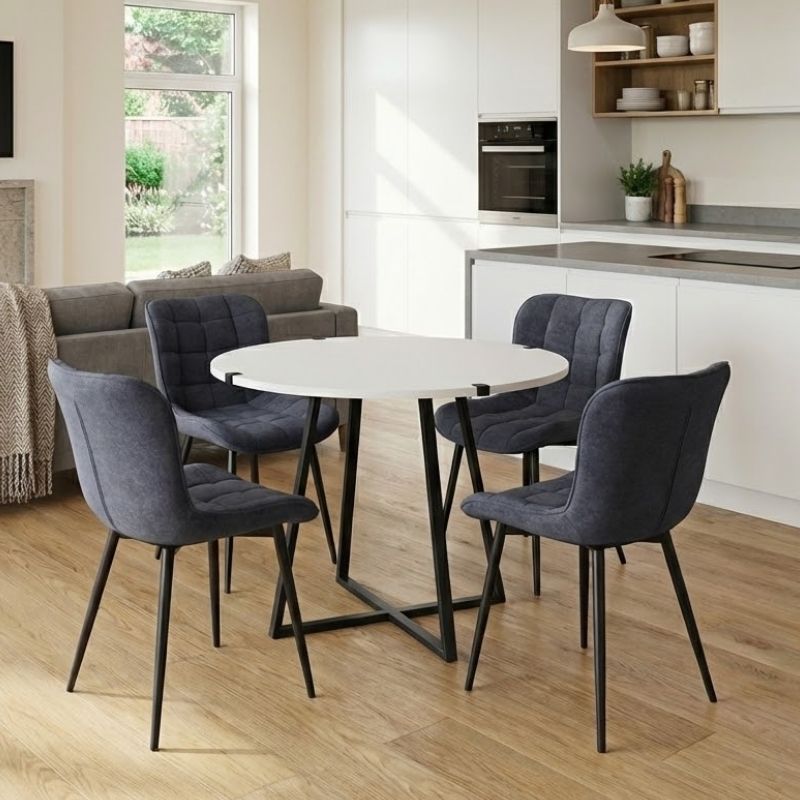 Σετ Τραπεζαρία 5Τμχ Rubes - Chiara Megapap Χρώμα Λευκό - Ανθρακί Ø100X78Εκ.