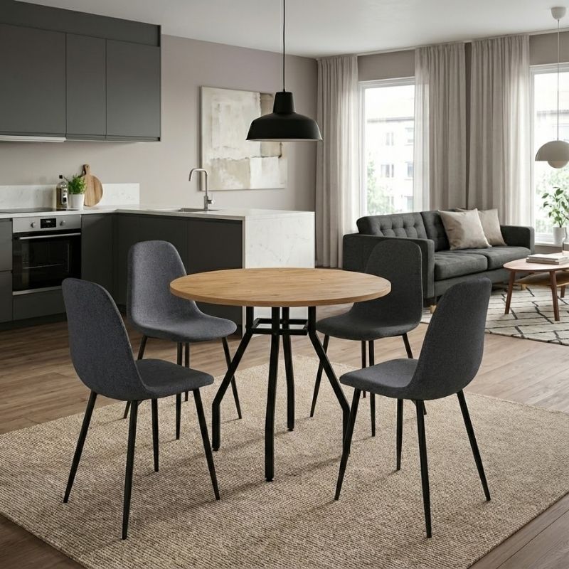 Σετ Τραπεζαρία 5Τμχ Roma - Iris Megapap Χρώμα Pine Oak - Γκρι Ø80X75Εκ.