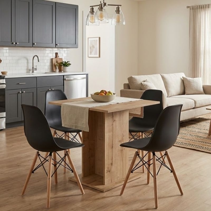 Σετ Τραπεζαρία 5Τμχ Allos - Nova Megapap Χρώμα Sapphire Oak - Μαύρο 75X75X77Εκ.