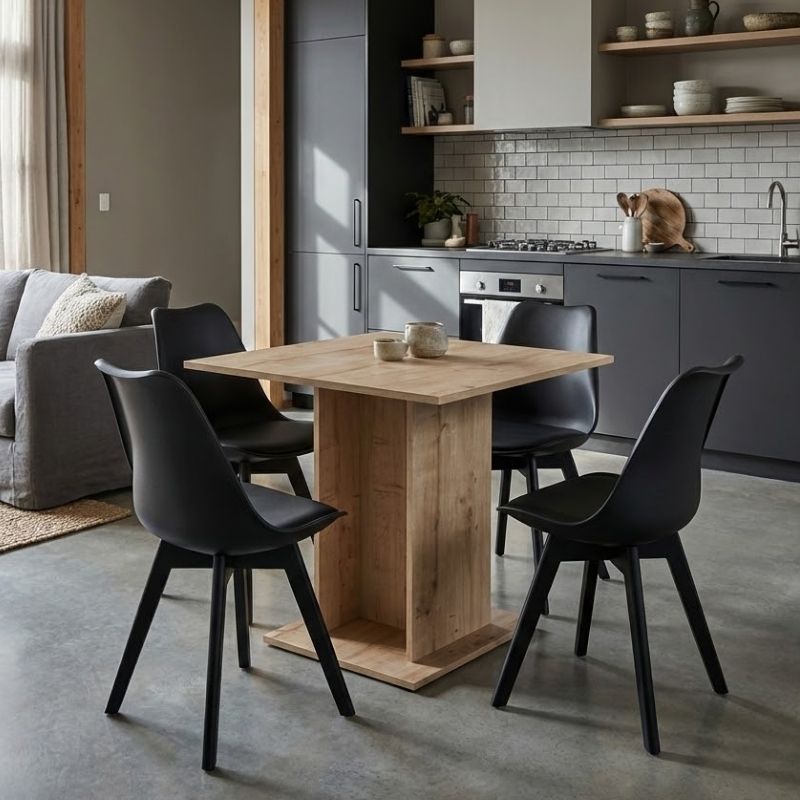 Σετ Τραπεζαρία 5Τμχ Allos - Viva Megapap Χρώμα Sapphire Oak - Μαύρο 75X75X77Εκ.