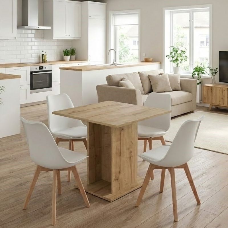 Σετ Τραπεζαρία 5Τμχ Allos - Viva Megapap Χρώμα Sapphire Oak - Λευκό/Φυσικό Πόδι 75X75X77Εκ.