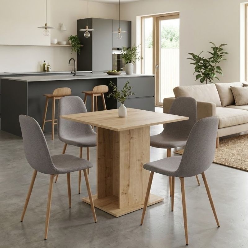 Σετ Τραπεζαρία 5Τμχ Allos - Iris Megapap Χρώμα Sapphire Oak - Ανοιχτό Μπεζ/Φυσικό Πόδι 75X75X77Εκ.