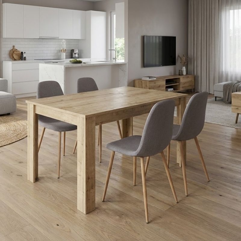 Σετ Τραπεζαρία 5Τμχ Darlen - Iris Megapap Χρώμα Sapphire Oak - Ανοιχτό Μπεζ/Φυσικό Πόδι 125X72X74Εκ.